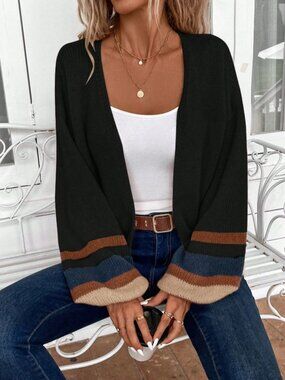 Multicolor Casual Women's Spliced Long Sleeve Cardigan